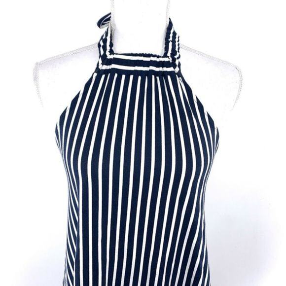ASOS Navy Stripe Halter Mini Dress Size 0 Tie Open Back Nautical - Picture 4 of 7